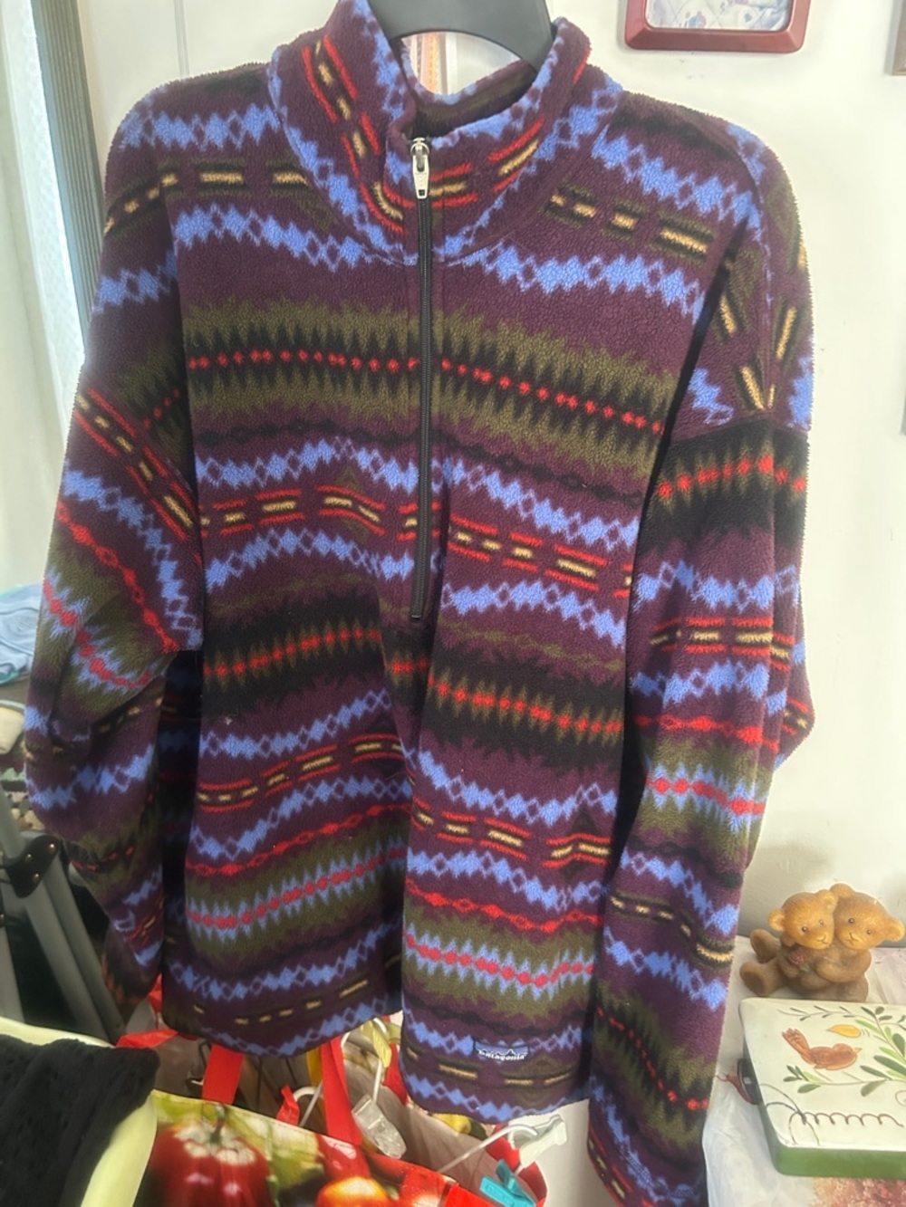 Patagonia Men's Zip-Up Fleece - Purple with Blue, Green, Red Accents